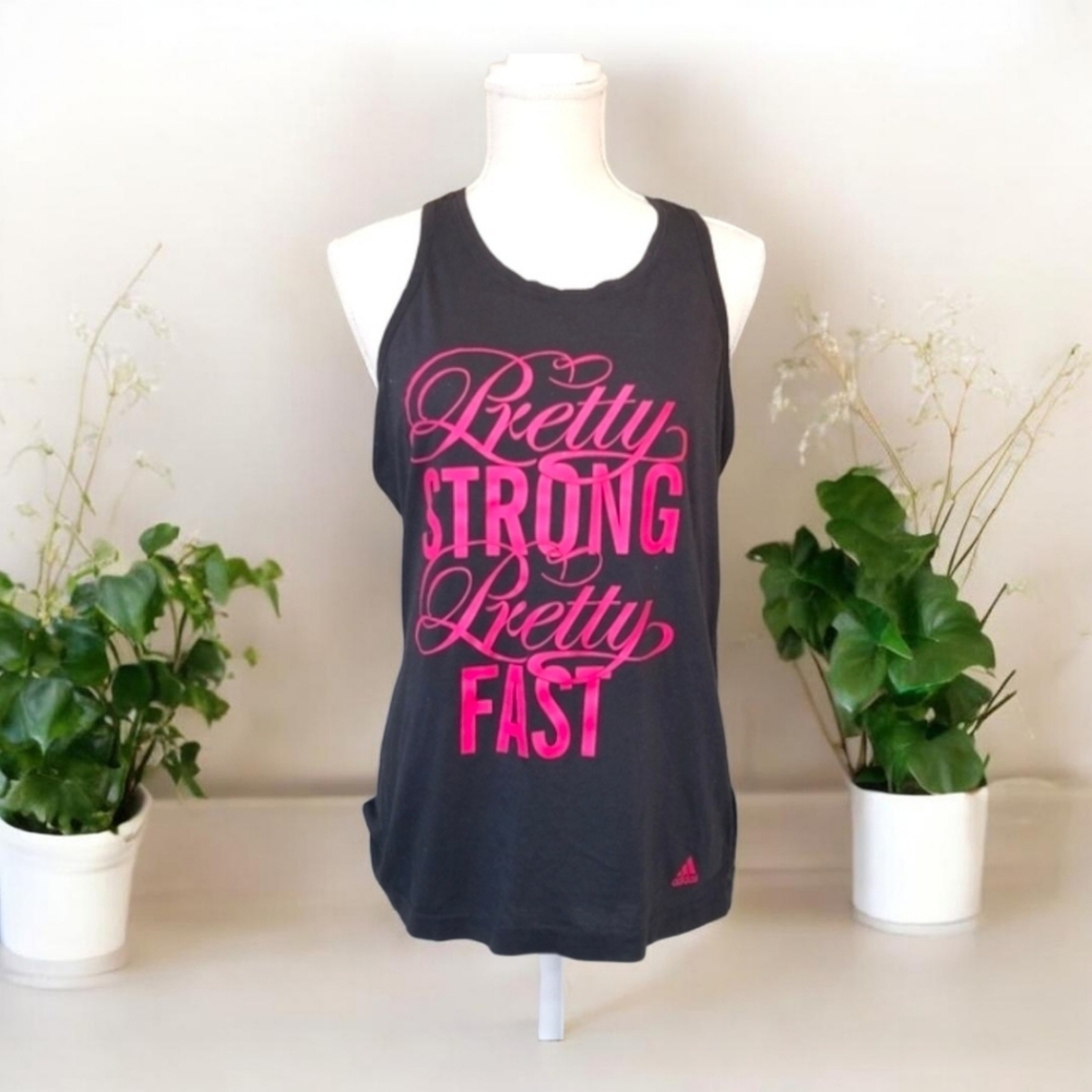 Adidas | Ultimate Tank | Black Pink Graphic Racerback - Large